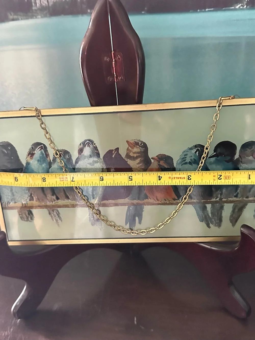 Bird Illustration Hanging Plaque with Gold Frame - Blue, Brown, Cream